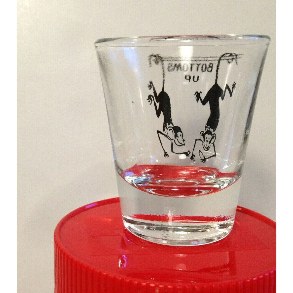 Vintage Collectable Bottoms Up Shot Glass Upside Down Monkeys Anchor Hocking